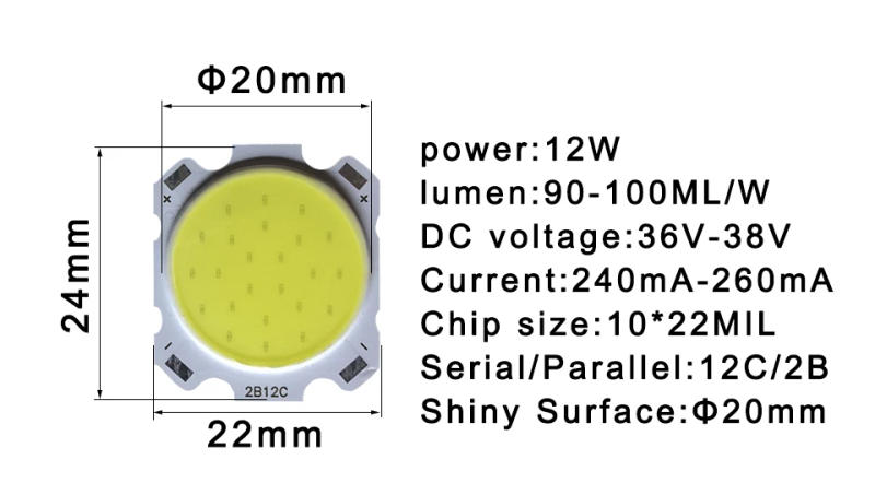 Description Picture 6 of item10 pcs a lot 3W 5W 7W 10W 12W 15W High Power LED COB Light Beads LED lamp Bead LED Bulb Chip Spot Light Downlight flashlight