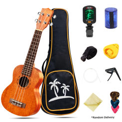 21 Inches Soprano Ukulele Ukelele Mahogany Wood with Carry Bag Uke Strap Strings Tuner Pick Holder Celluloid Picks HOT!