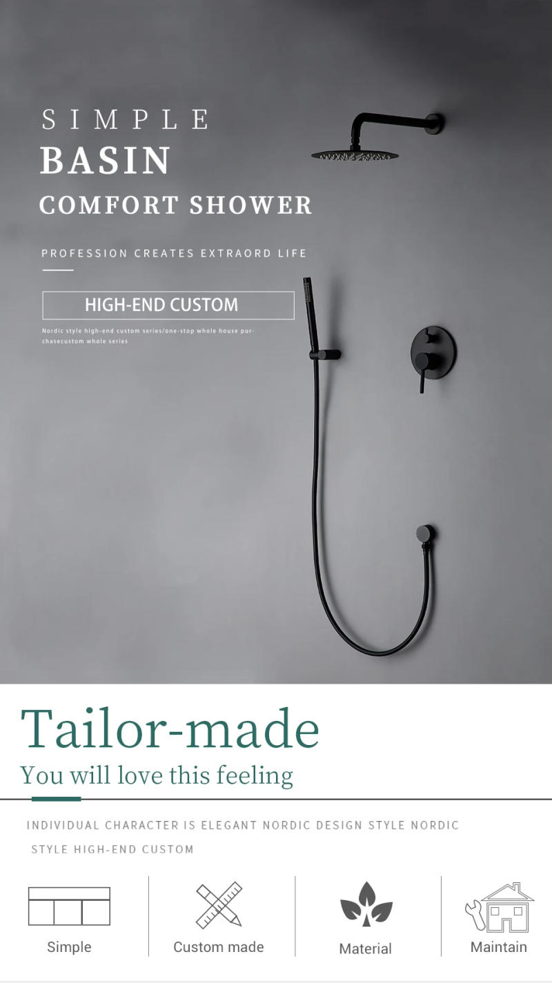 Description Picture 6 of itemBagnolux Brass Gold Concealed Wall Hanging Top Head And Hand Shower Curtain Set Two Functions Hot Cold Mixing Bathroom Faucet