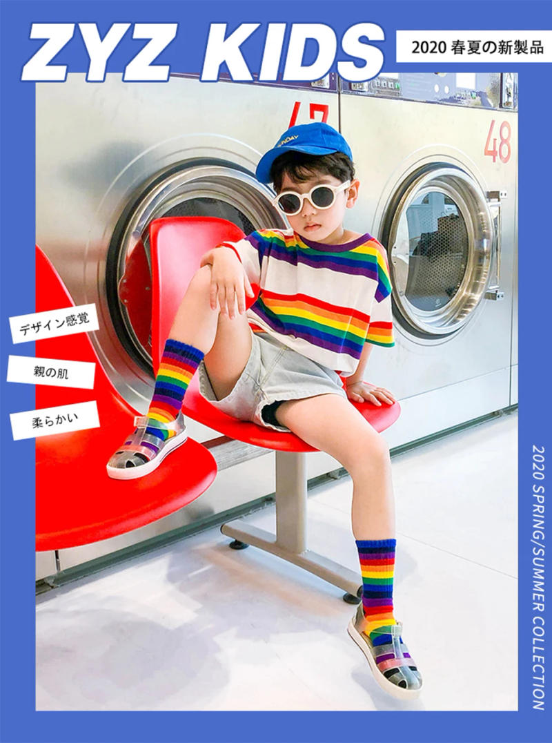 Description Picture 2 of itemKids Knee High Rainbow Socks Spring Summer Toddler Child Girls Boys Cotton White School Socks Stripe Long Sock Baby Accessories