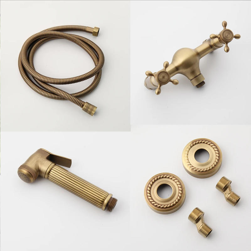 Description Picture 5 of itemMonite Antique Brass Toilet Bathtub Shower Faucet W/ Handheld Sprayer Wall Mounted Hygienic Shower Bidet Combo Kit Water Mixer