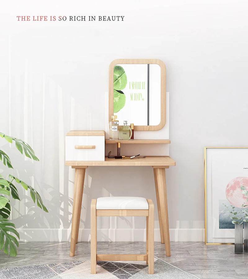 Description Picture 4 of itemNordic Solid Wood Bedroom Dressers Modern Minimalist Small Apartment Dressing Table Cloakroom Dormitory Vanity Desk with Drawer