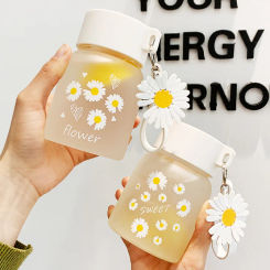 350ml Cute Daisy Flower Glass Water Bottle Portable Girl Frost Drinking Bottles Milk Juice Bottle Outdoor Travel Tumbler