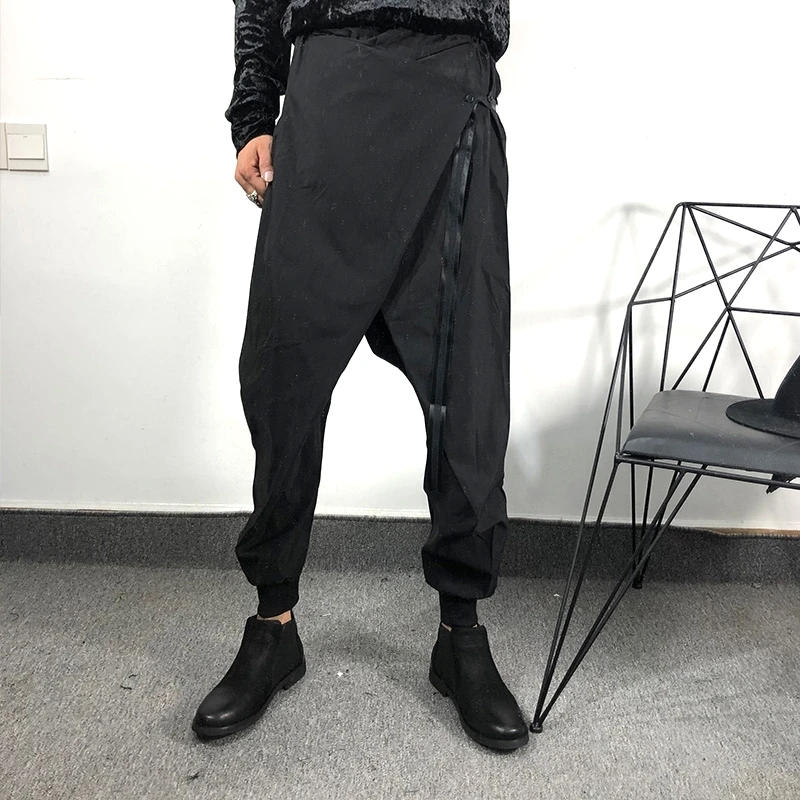 Description Picture 3 of itemSpring original trend man dark personality asymmetry cross loose harem pants designer brief drawstring leggings