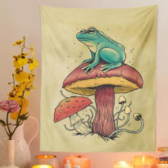 Frog Mushroom Tapestry Wall Hanging Psychedelic Art Tapestries Wall Cloth Psychedelic Tapestries Women Yoga Carpet Boho Decor