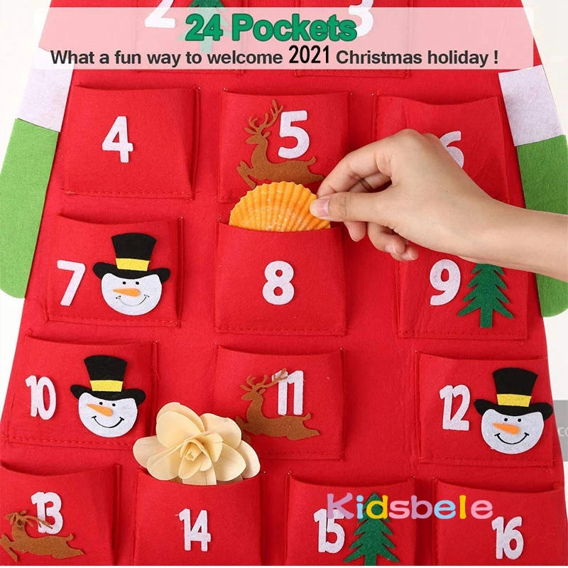 Description Picture 6 of itemChristmas Felt Advent Calendar Wall Hanging Santa Advent Calendar with Pockets 24 Days Kids Toys For Children Christmas Gift