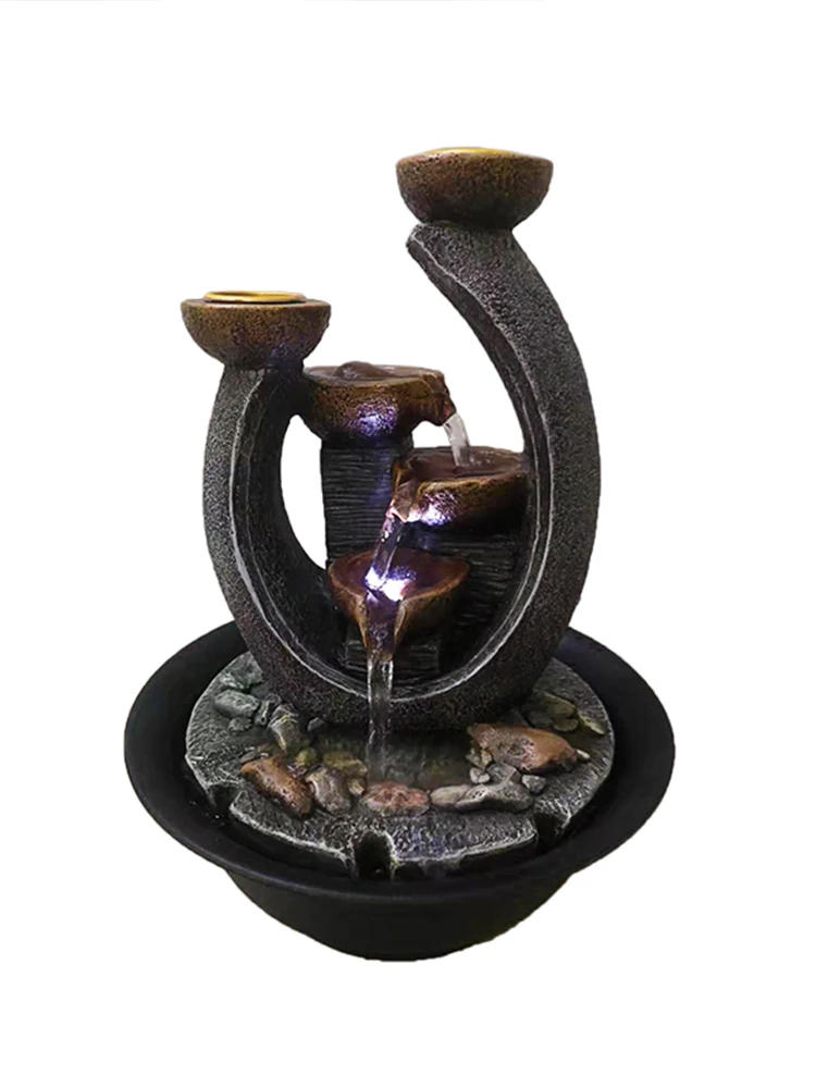 Description Picture 4 of itemMultifunction Indoor Water Fountain & Candle Holders With LED Lights Three Tier Soothing Cascading Tabletop Fountains With Rocks