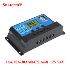 Solar Panel Charge Controller Regulator Collector 30A 20A 10A 12V-24V Auto 5V Dual USB Display for Lead Acid Batteries LCD