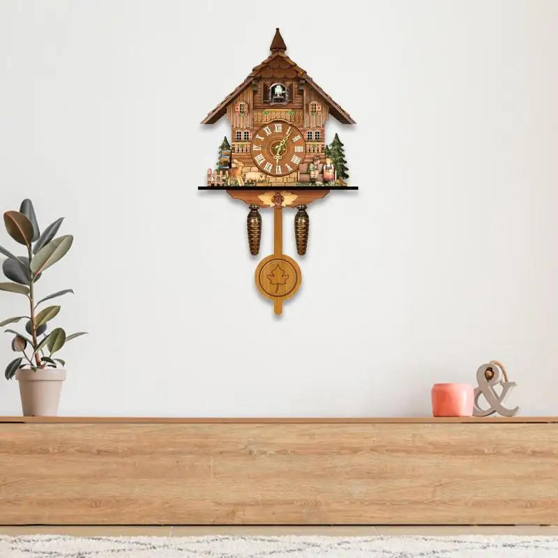 Description Picture 5 of itemGerman Black Forest Cuckoo Clock Retro Nordic Style Wooden Cuckoo Wall Clock Vintage Nordic Style Wall Alarm Clock for Home