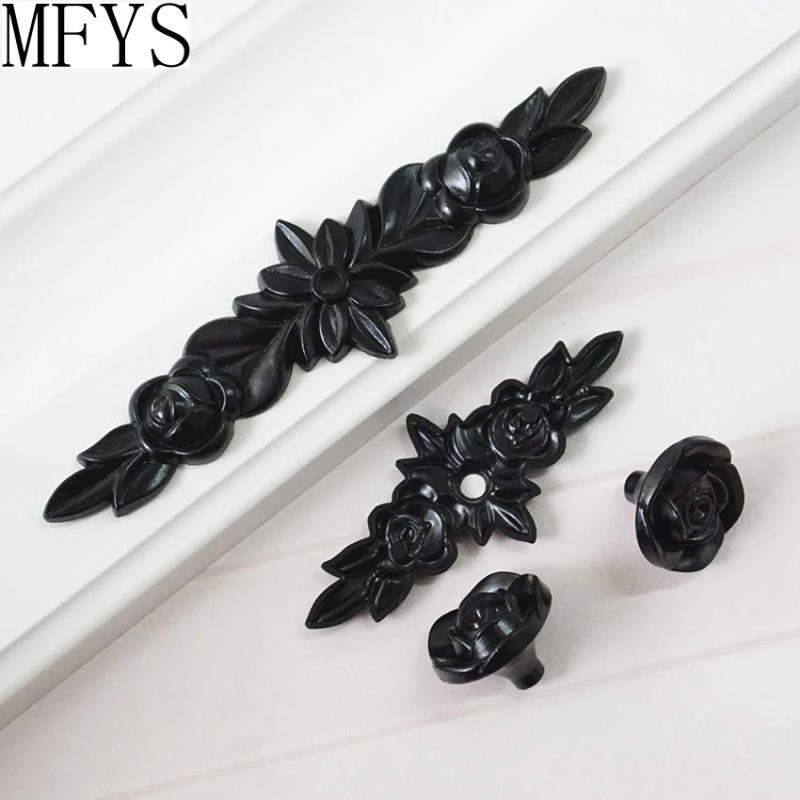 Description Picture 4 of itemBlack Rose Knobs Rustic Dresser Drawer Knobs Pulls Handles / Shabby Chic Kitchen Cabinet Door Knobs Flower Back Plate Plates