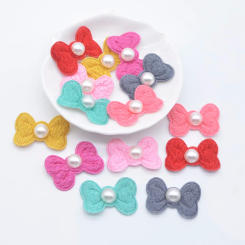 40Pcs Multicolor Cloth Bow with Pearl for Clothes Patches Sewing Crafts Socks Gloves Shoes Decal Headwear Decor Accessories