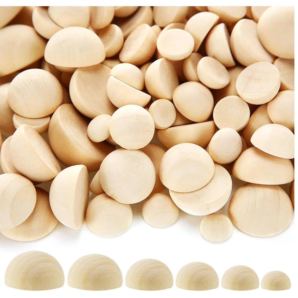 Description Picture 3 of itemHalf Wood Balls Bead Unfinished Natural Split Wood Beads Round Half Wooden Balls Wood Craft Balls Decor DIY Craft Arts Christmas