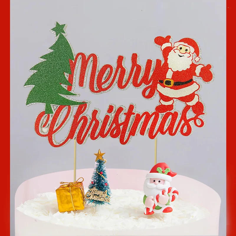 Description Picture 3 of itemSanta Claus Tree Hat Cake Topper Merry Christmas Decoration Anniversaire Party DIY Baking Cupcake Toppers Xmas Christmas Gift