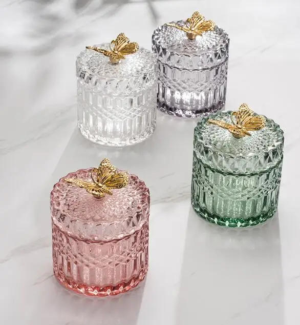 Description Picture 2 of itemNordic Butterfly Glass Storage Jar Jewelry Box Household Cotton Swab Box Desktop Transparent Glass Jar Decoration Decoration
