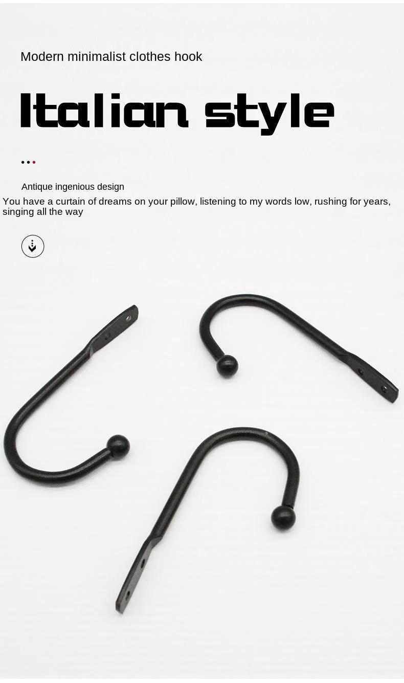 Description Picture 3 of item10 Pack Coat Hanger Wall Hooks with Screws Alloy Hanging Single Hook Bathroom Accessories Set Black Color Clothes Door Hooks