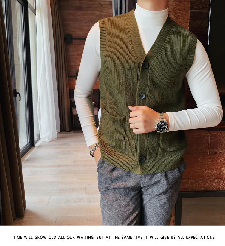 Description Picture 3 of itemSweater Vest Men Spring Oversize Men Cardigan Vests Solid Simple All-match V-neck Couples Retro Khaki Soft Plus Size S-3XL