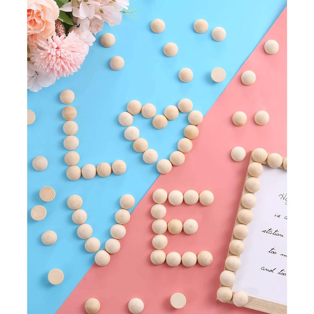 Description Picture 6 of itemHalf Wood Balls Bead Unfinished Natural Split Wood Beads Round Half Wooden Balls Wood Craft Balls Decor DIY Craft Arts Christmas