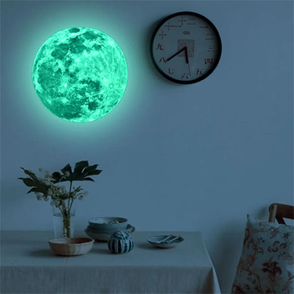 Description Picture 4 of itemHot Sale Aesthetic 3D Luminous Glow In The Dark Moon Wall Sticker Removable Decoration Fluorescent Sticker Home Room bathroom