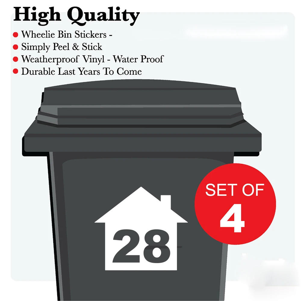 Description Picture 2 of item4Pcs Wheelie Bin Numbers Custom House Number Decal Sticker Rubbish Trash Bin Vinyl