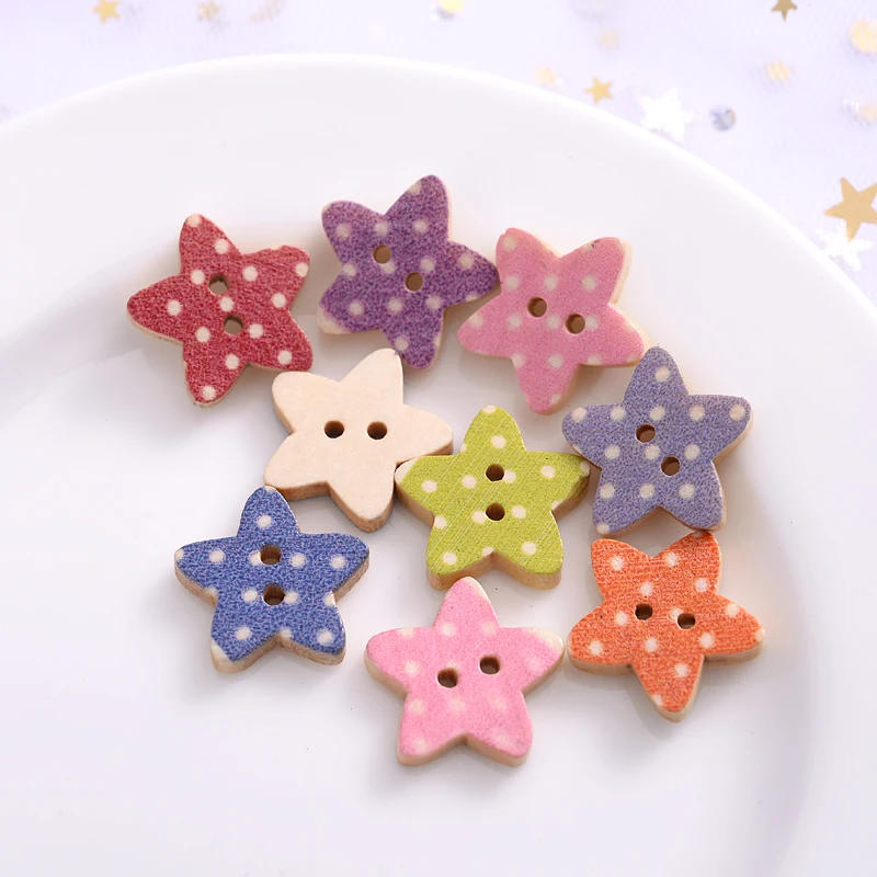 Description Picture 6 of item50Pcs Five-Pointed Star Shape Wooden Sewing Buttons Cute Mixed Color Dot Pattern Button For DIY Dolls Crafts Garment Accessories