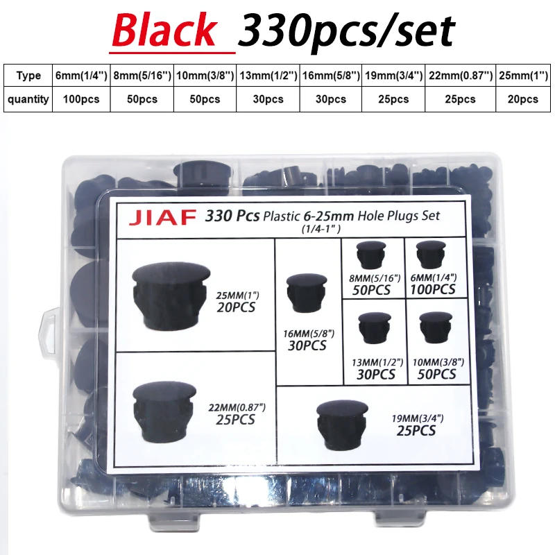 Description Picture 2 of item330Pcs 6-25mm(1/4-1") Plastic Hole Plugs Set Dust-proof Snap-on Plug Three Colors Plugging Cover Nylon Cap Hole Cap