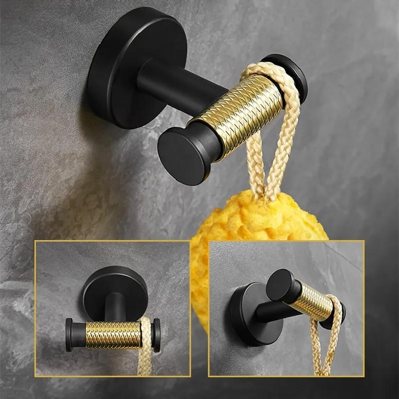 Description Picture 6 of itemBathroom Hardware Sets Black Gold Stainless Steel With Nail Wall Mounted Bath Towel Bars Roll Paper Storage Rack Single Hook