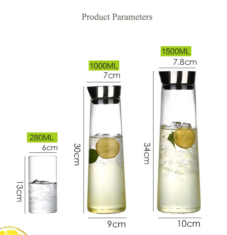 Description Picture 6 of item1L/1.5L Thickened Glass Water Bottle With Stainless Steel Lid Cold Water Jug Pitcher Boiling Water Juice Glass Pitcher Bottle