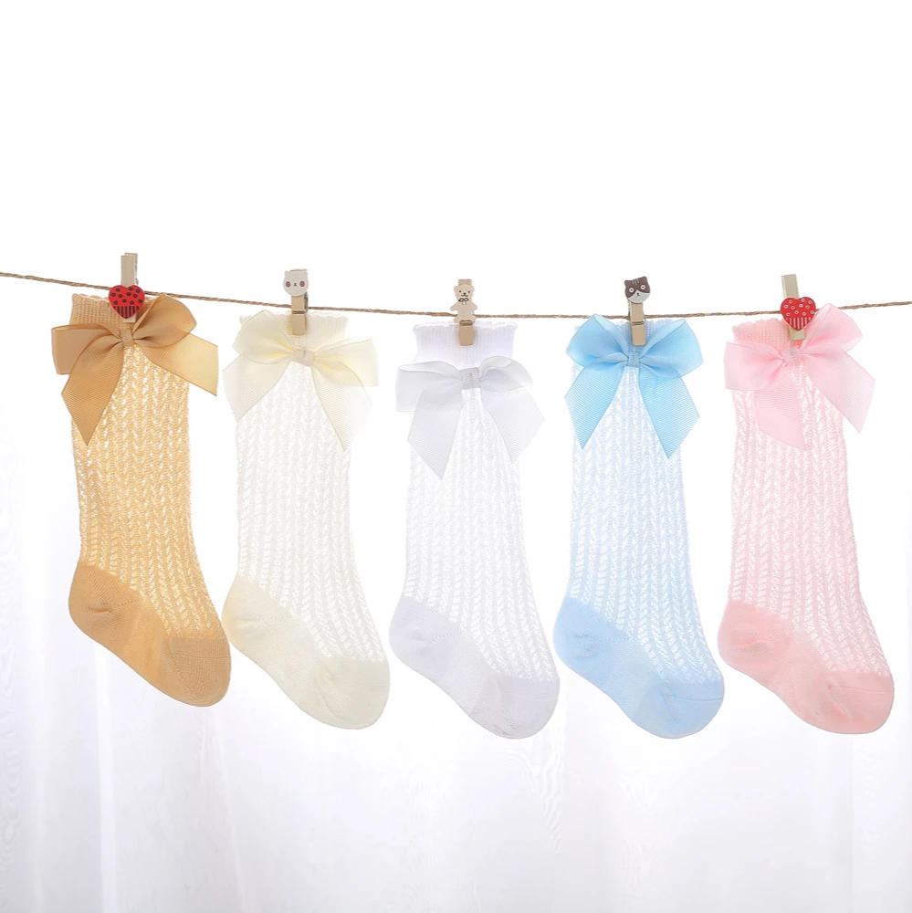 Description Picture 2 of item0-24Month Baby Girl Socks Toddler Bow Cotton Summer Mesh Lace Baby Knee Socks Newborn Infant Baby Princess Long Socks 2025 New