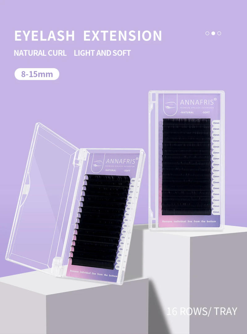 Description Picture 2 of itemANNAFRIS 16rows/Tray Matte Black C D DD Curl Individual Eyelash Extension Premium Faux Mink Classic Lash Natural Soft False Lash