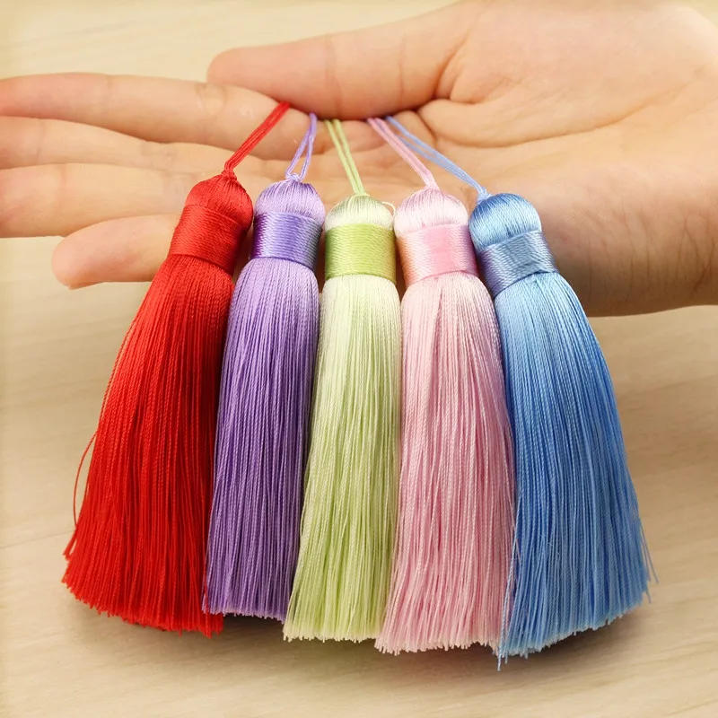 Description Picture 6 of item2/4Pcs 8cm Silk Tassels with Cord Loop Soft Elegant Handmade Silky Floss Tassel Brush Chinese Knot for DIY Craft Jewelry Making
