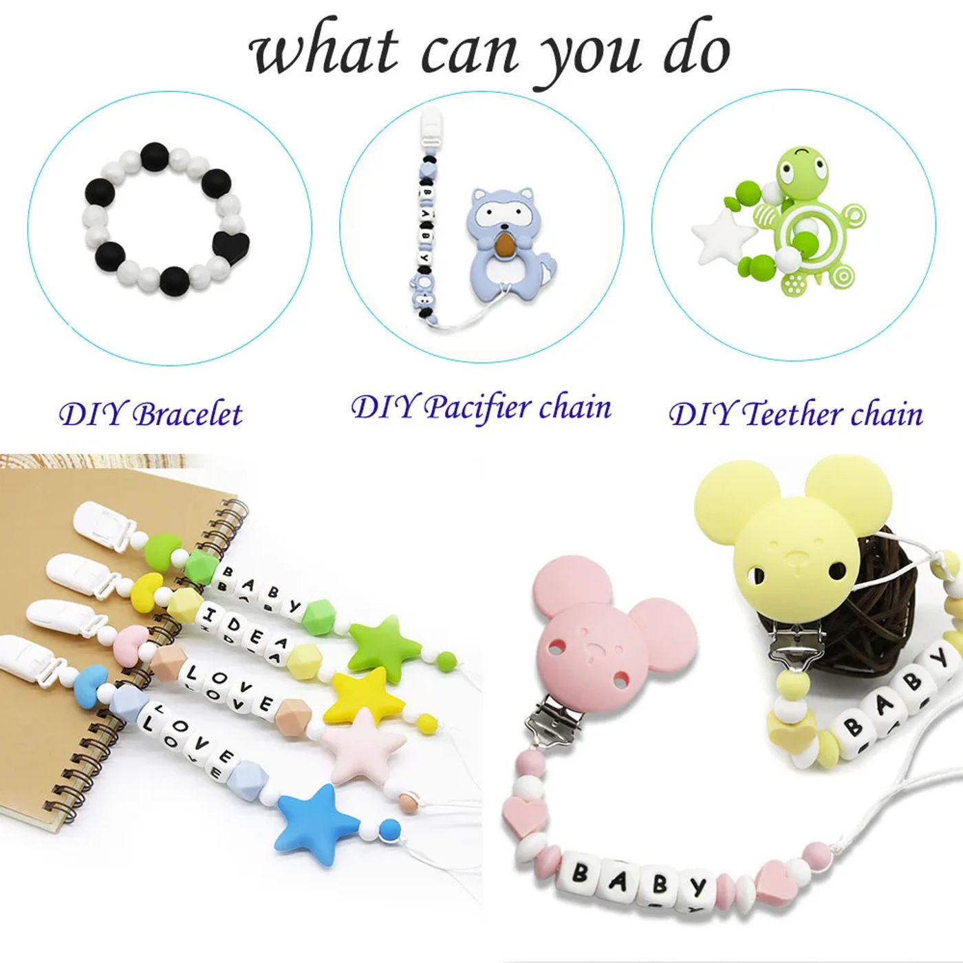 Description Picture 2 of itemCute-idea 10pcs Heart-shaped Silicone Beads Baby Teething Chewable Teethers DIY  Pacifier Chain Toys Accessories Baby Nurse Gift