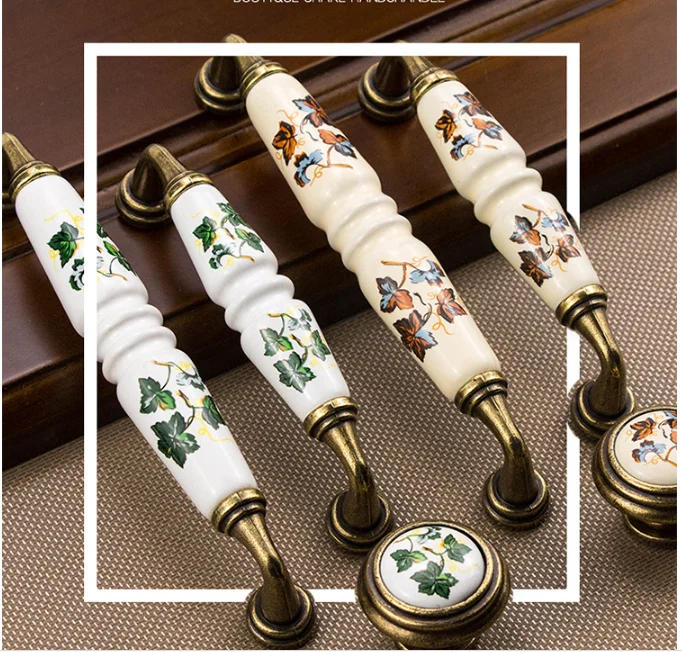 Description Picture 2 of item1PCS Vintage Rural Ceramic Drawer Cupboard Door Handles Green/Red Leaves Cabinet Pulls Dresser Kitchen Pull Knobs For Furniture