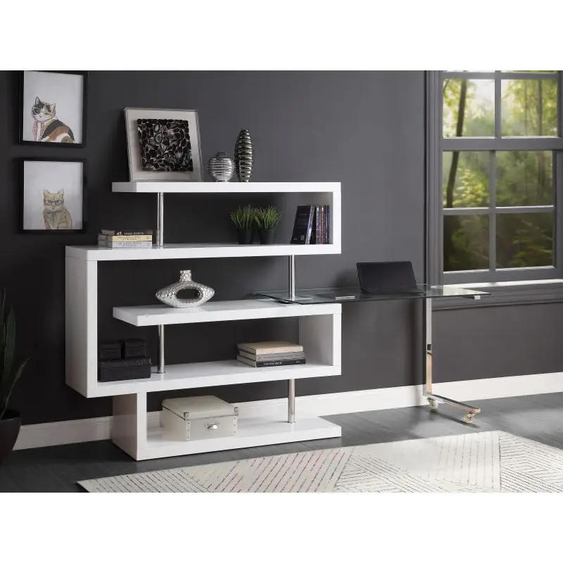Description Picture 4 of itemRaceloma Writing Desk w/Shelf, Clear Glass, White & Chrome Finish