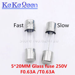 10pcs/lot 5*20MM 6*30MM F630mA/T630mA 250V 6*30 5*20 F0.63A T0.63A  Slow / Fast Blow Glass Tube Fuse 5*20 630mA 6*30 0.63A