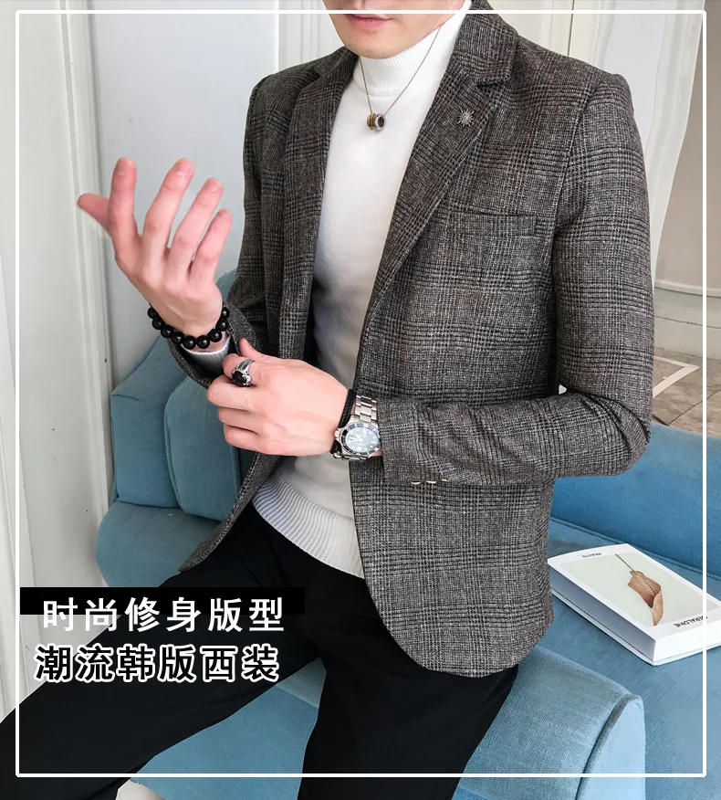 Description Picture 3 of itemFashion Men Clothing High Quality Business Suit Male Slim Fit Plaid Leisure Blazers Man Plaid Jackets Groomsman Party Dress