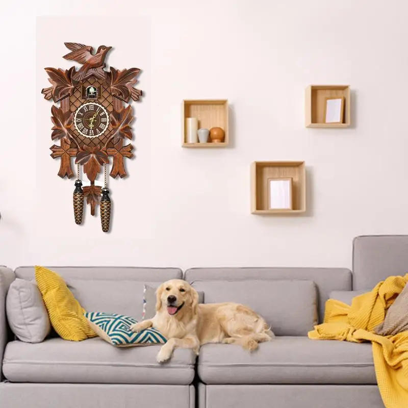 Description Picture 3 of itemGerman Black Forest Cuckoo Clock Retro Nordic Style Wooden Cuckoo Wall Clock Vintage Nordic Style Wall Alarm Clock for Home