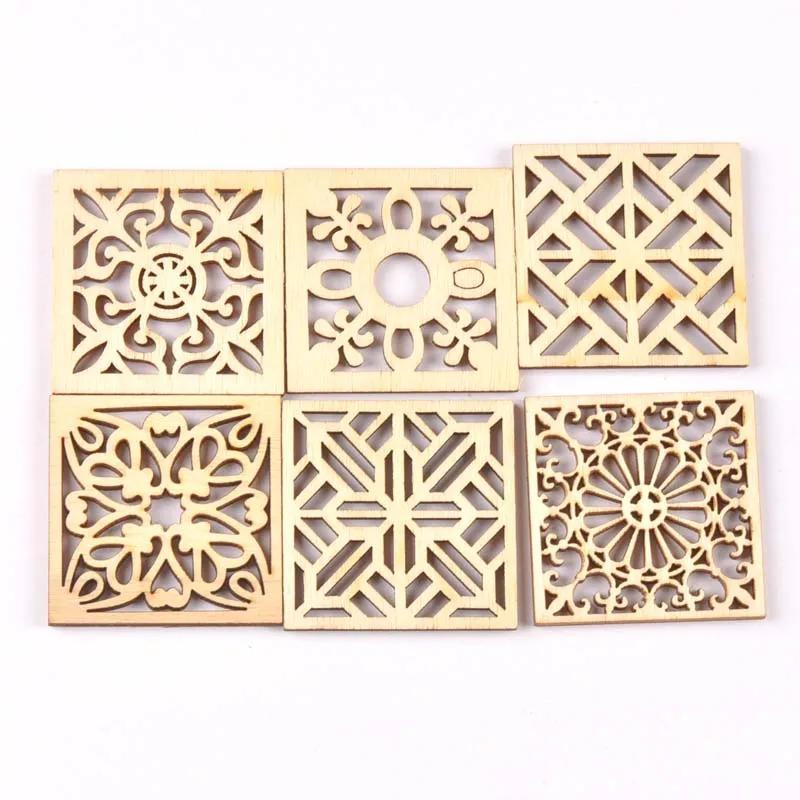 Description Picture 3 of item10PCS Mix flower Pattern Wooden Square Arts Crafts DIY Decoration Birthday Wedding Display Decor mt2523