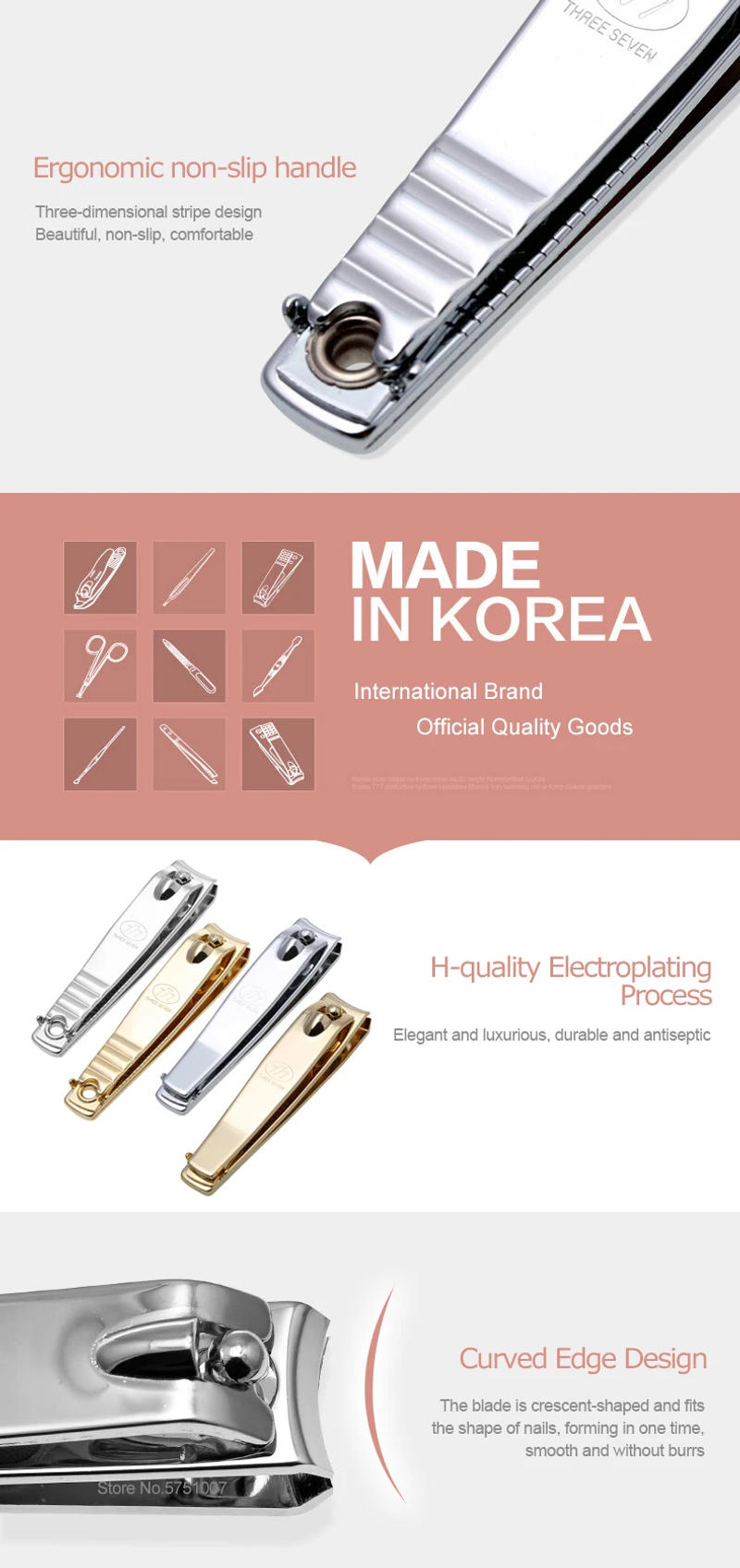 Description Picture 6 of itemTHREE SEVEN 1Pc Medium-size Nail Clippers Trimmers 14K Gold-plated H-Carbon Steel Hands Care Professional Nail Tools