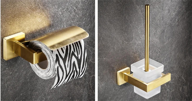 Description Picture 5 of itemBathroom Accessories Set Brushed Gold Bathroom Shelf,Towel Rack,Towel Hanger Paper holder,Toilet Brush Holder Bath Hardware Set