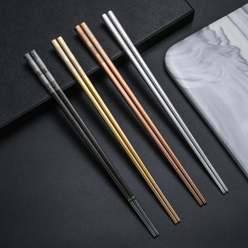 Description Picture 4 of item1Pair Luxury Laser Engraving Chopsticks 304 Stainless Steel Chinese Chop Sticks Hollow Anti Scald Reusable