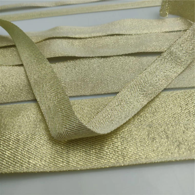 Description Picture 5 of item10-50mm Width Gold Twill Polyester Ribbon Bias Binding Webbing For Diy Bag Craft Projects Gold/Silver  Lurex Twill Tape