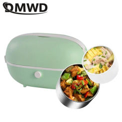 Electric Rice cooker for Car Home Food steamer portable lunchbox Egg boiler Food warmer insulation ceramic stainless steel liner
