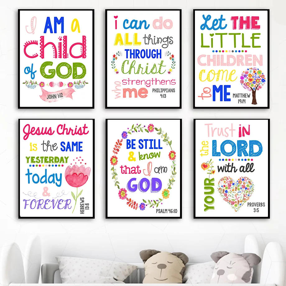 Description Picture 3 of itemKids Bible Verses Christian Church Scripture Wall Art Canvas Painting Nordic Poster And Print Pictures Child Room Home Decor