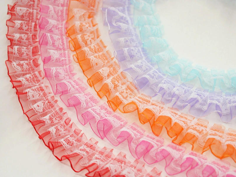 Description Picture 3 of item5 Yards (4.5 Meters) Double Layer Ruffle Unilateral Lace Tulle Ribbon Trim 25mm Sewing Wedding Craft DIY Dress Dolls Crafting