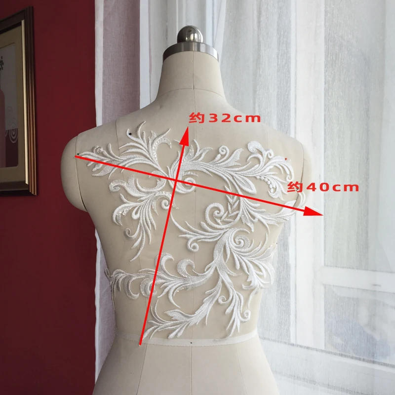 Description Picture 5 of itemBridal White Lace Applique, Embroidery with Sequin Motif Trims, DIY Applique for Wedding Dress