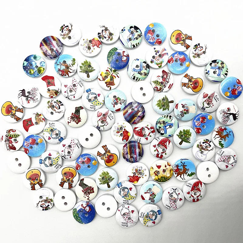 Description Picture 5 of item30pcs 15mm Round Button Monogrammed Christmas Stripe Plaid Button Love Scrapbooking for Wedding Decor Sewing Accessories