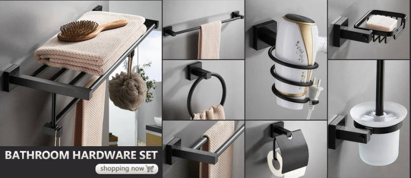 Description Picture 6 of item30/40/50/60/70cm Matte Black Bathroom Double Towel Shelf  Rack Holder Bath Towel Hanger Bar Self-adhesive ML1199