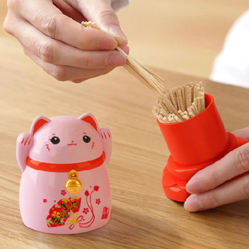 Description Picture 5 of itemHousehold Toothpick Case Kitchen Accessories China Lucky Cat Toothpick Dispenser Box Holder Living Room Home storage