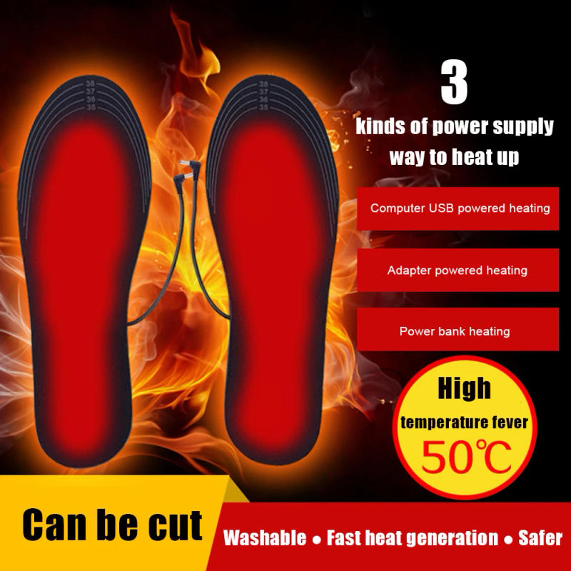 Description Picture 5 of item1 Pair Heated Shoe Insoles Warm Insoles USB Sock Mat Electrically Heating Washable Thermal Shoe Pad for Unisex Outdoor Camping