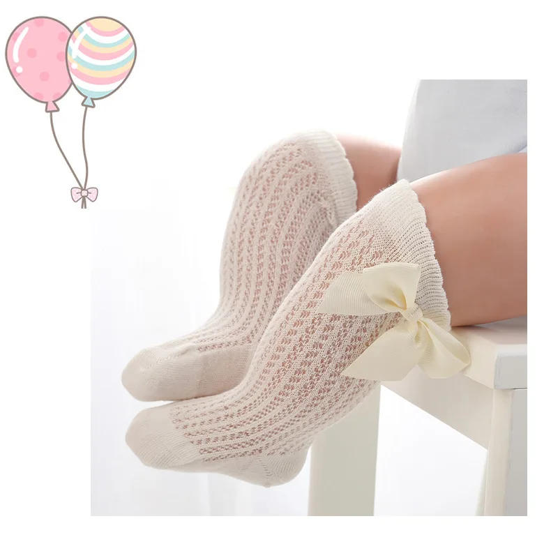 Description Picture 5 of item0-24Month Baby Girl Socks Toddler Bow Cotton Summer Mesh Lace Baby Knee Socks Newborn Infant Baby Princess Long Socks 2025 New